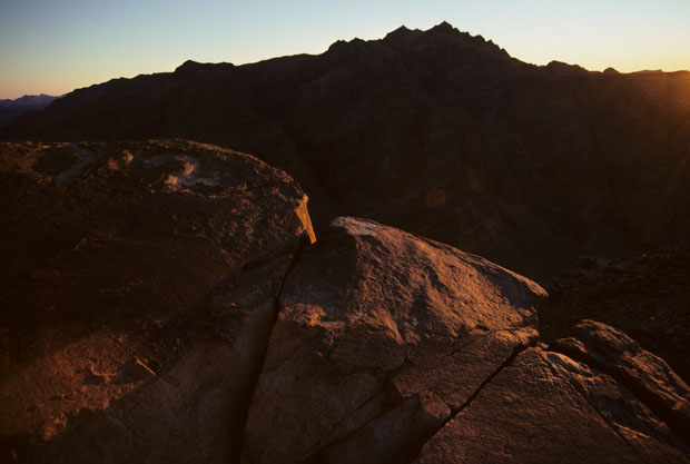 Westward view of Mt Katerina (2635m) at sunset, from summit of Mt Sinai.