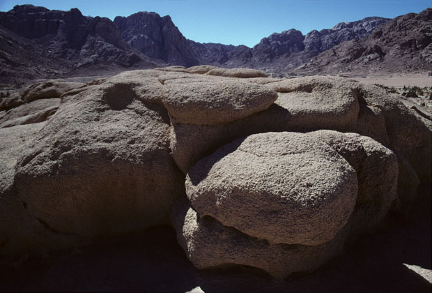 Naturally sculptured sandstone formations on level ground a few hundred meters from St Catherine's Tourist Village (see images 65, 66, 67 and 68) on Wadi Er-Raha in the region of Mt Sinai.