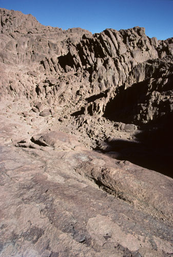 Rock formations seen before arrival at Elijah's Basin (see image 42) via the Steps of Repentance, the most popular route for visitors climbing Mt Sinai from St Catherine's Monastery in Wadi ed-Deir.