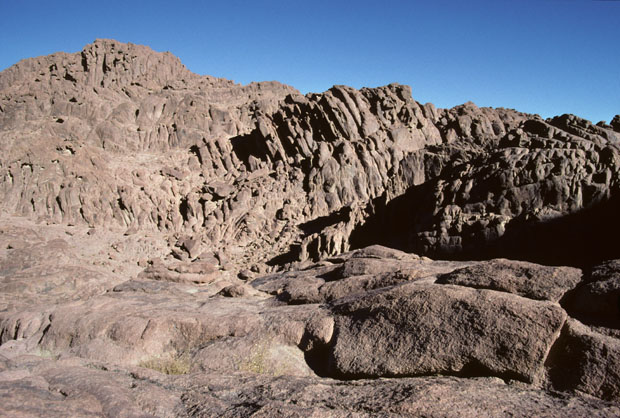 Rock formations seen before arrival at Elijah's Basin (see image 42) via the Steps of Repentance, the most popular route for visitors climbing Mt Sinai from St Catherine's Monastery in Wadi ed-Deir.