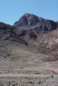 Mount Sinai, height 2382m, also called Mt Horeb in the scriptures, in a westward view from the junction of Wadi Sebaiyeh with Wadi es Sadad. The closer mountain, seen arising to the left of Mt Sinai in this view, is Jebel el Muneijah, height 1825m, believed by some to be the true Mt Moses, or Jebel Musa, where the Law was given. 