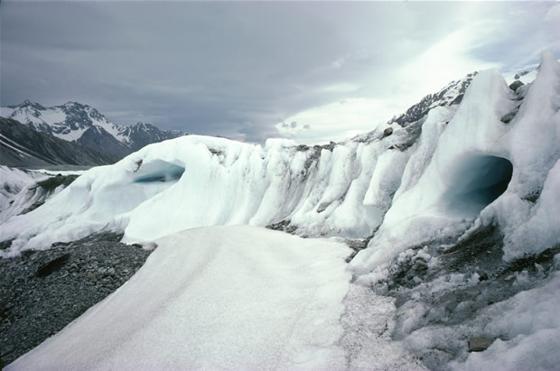Ice-forms on lower Tasman Glacier (southward view).