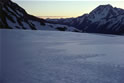 Tasman Glacier: southward view of lower neve in evening light disclosing flow lines in 